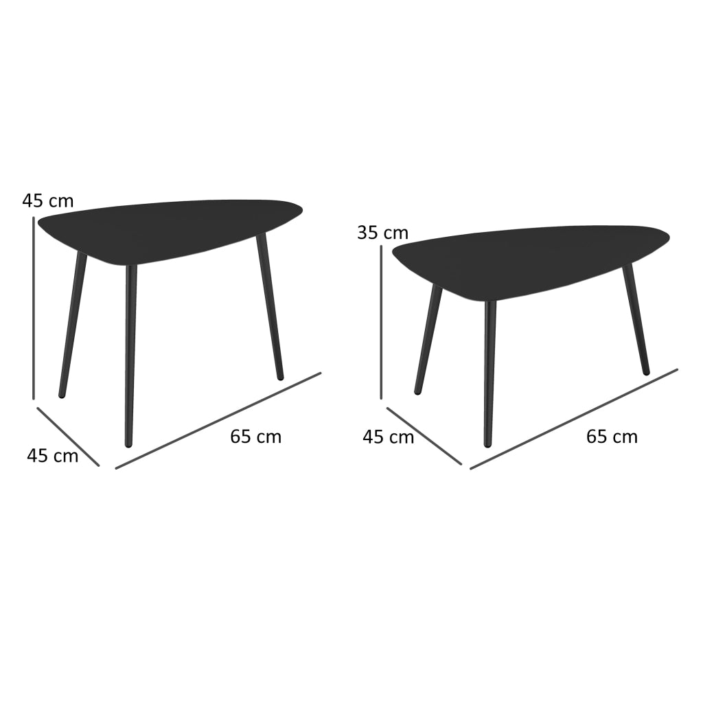 Set di 2 tavolini da caffè; tavolino da balcone in acciaio impermeabile; tavolino laterale con design geometrico; nero