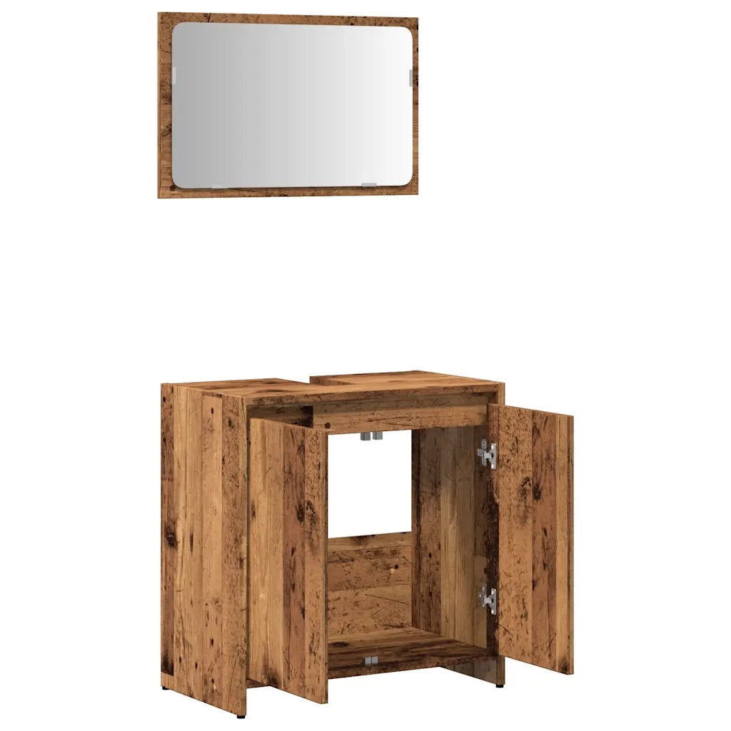 Set Mobili da Bagno 2 pz Legno Antico in Legno Multistrato