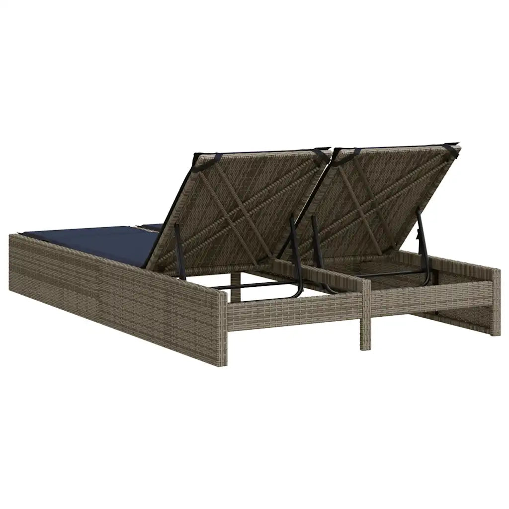 Lettino prendisole doppio con Cuscini in Polyrattan Grigio 368635