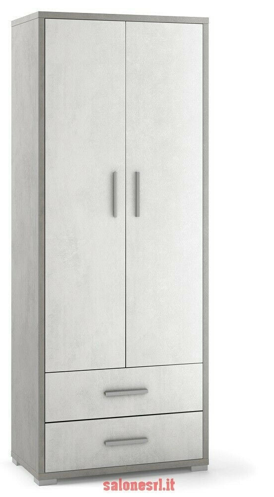 ARMADIO 2 ANTE 2 CASSETTI H182 L71 P41 cm STRUTTURA CEMENTO FRONTALE BIANCO SARMOG Db359k