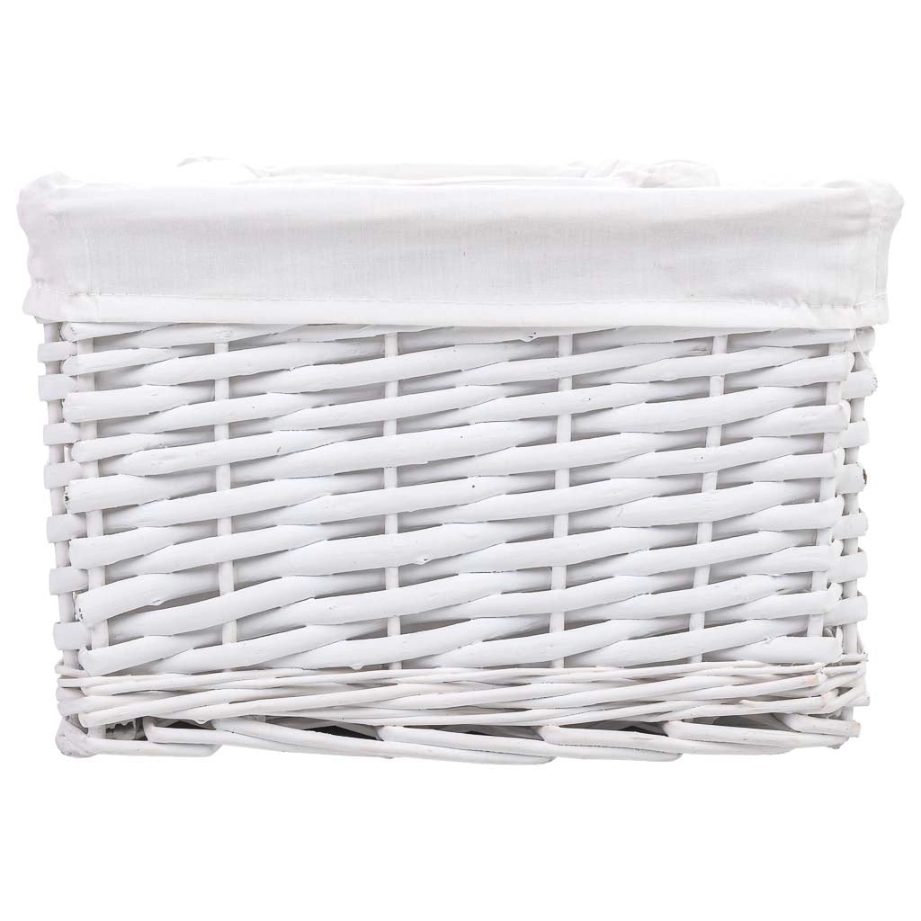 Set di 3 cestini in vimini bianchi: A: 40x28x18 cm, B: 35x23x16 cm, C: 28x18x14 cm