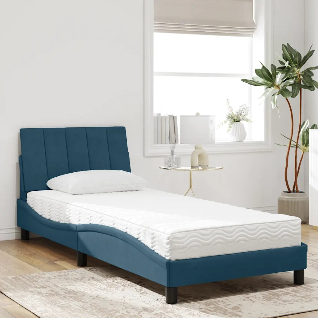 Letto con Materasso Blu 90x190 cm in Velluto