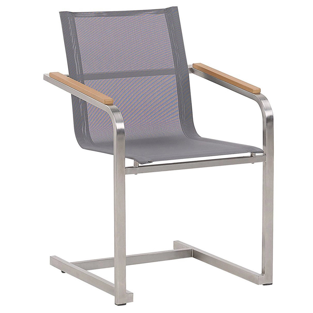 Set di 2 sedie da giardino grigio sedile sintetico struttura in acciaio inox stile cantilever