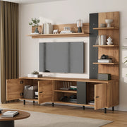 Parete TV con 3 vani chiusi e ripiani aperti, 187,5 x 40 x 167 cm, legno e nero