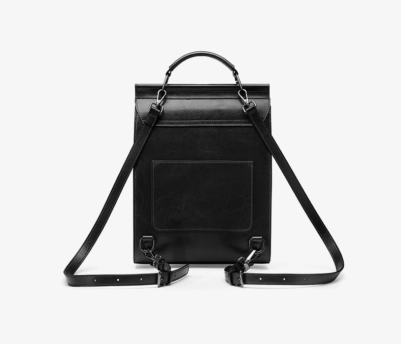 Zaino in vera pelle stile British College, nero