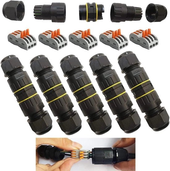 Scatola di connessione IP68 3 vie M25 connettori elettrici acqua resistente gamma di dadi 6-11 mm chiusura a vite esterna (5 pezzi)