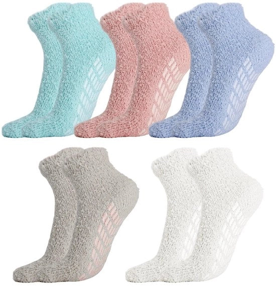 Antislip calze per donne, 5 pezzi, calze per pilates per donne con punti di appoggio, antislip per uso domestico, antislip per il sonno in inverno, calze per yoga, taglia 37-44