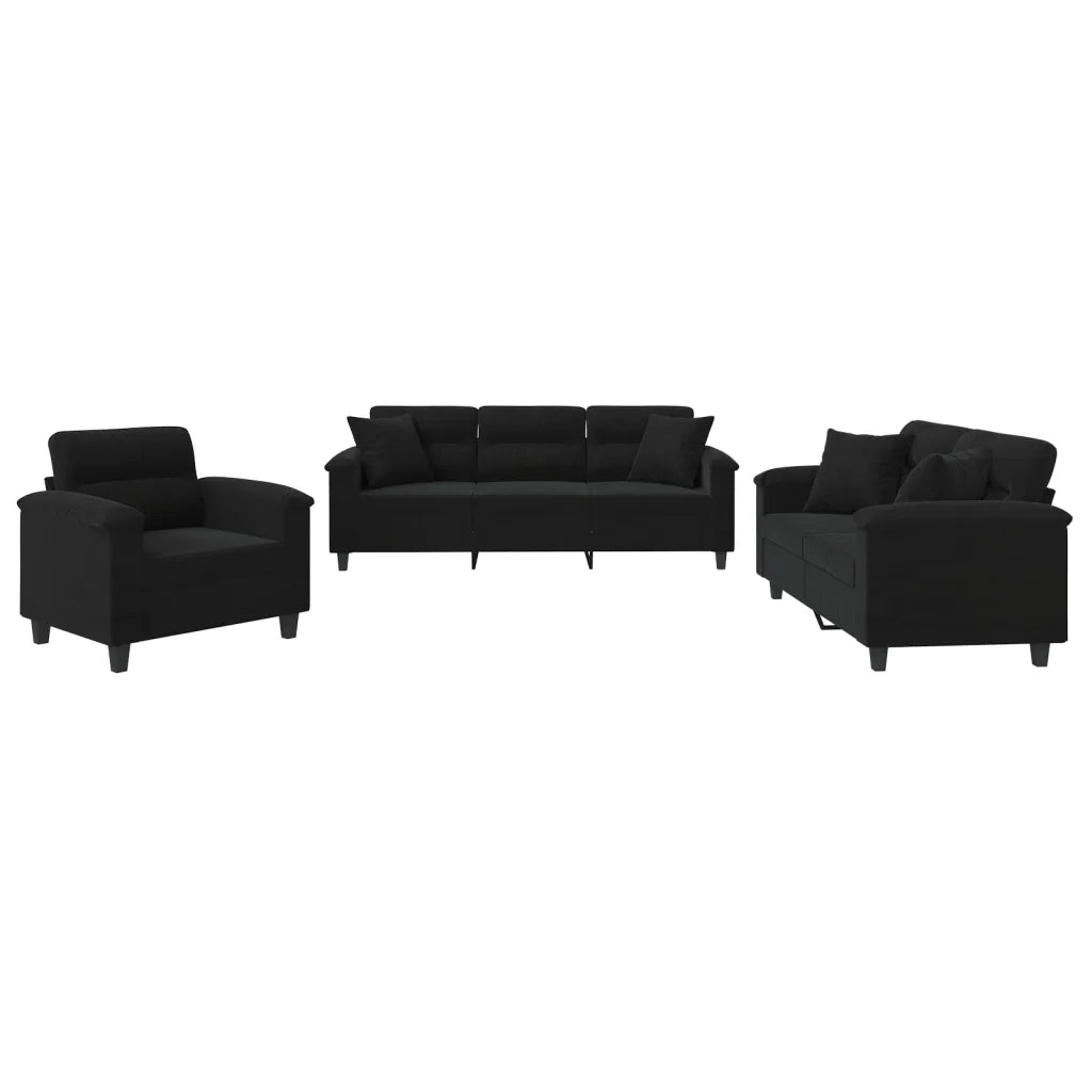 Set Divani 3 pz con Cuscini Nero in Tessuto Microfibracod mxl 107098