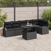 Set di Divano Giardino da 7 Pezzi con Cuscini in Polyrattan Nero