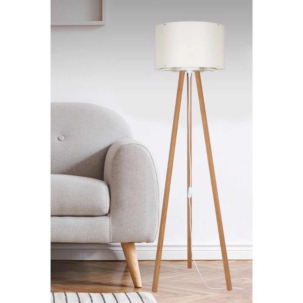 Lampada da terra Piko ASZ1664 con piantana in rovere e paralume in PVC effetto tessuto crema