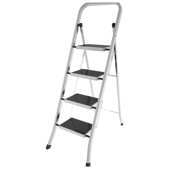 Colombo G110AT4W Factotum Sgabello Scala 4 Gradini in Alluminio Antiscivolo Portata 150 Kg colore Argento
