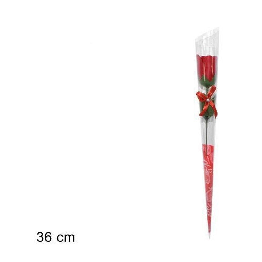 Trade Shop - Set 12 Pz Rose Rosa Rossa Fiore Con Diamantino Fiocco 36cm Regalo San Valentino -