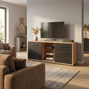 porta tv un anta tre cassetti moderno minimal in legno cm 161 5x40x65 h - ELLI
