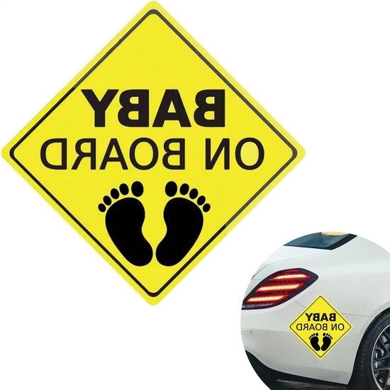 Avviso di sicurezza per bambini a bordo 14 x 14 cm - etichetta di sicurezza adesiva autocolante panno magnetico autobordo autoetichetta autoadesiva impermeabile duraturo
