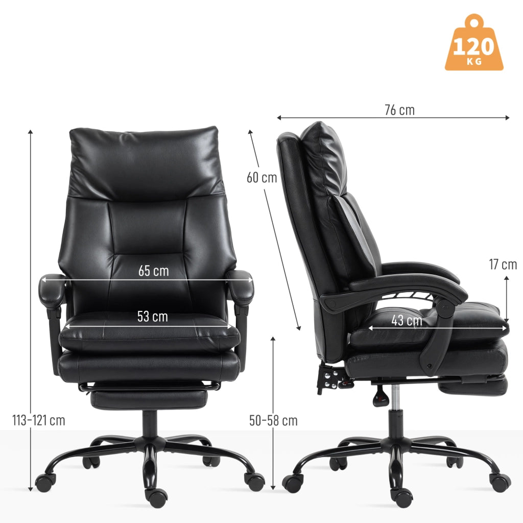 Sedia da Ufficio Presidenziale 65x76x113-121 cm Reclinabile fino a 135° in Pelle PU Nero