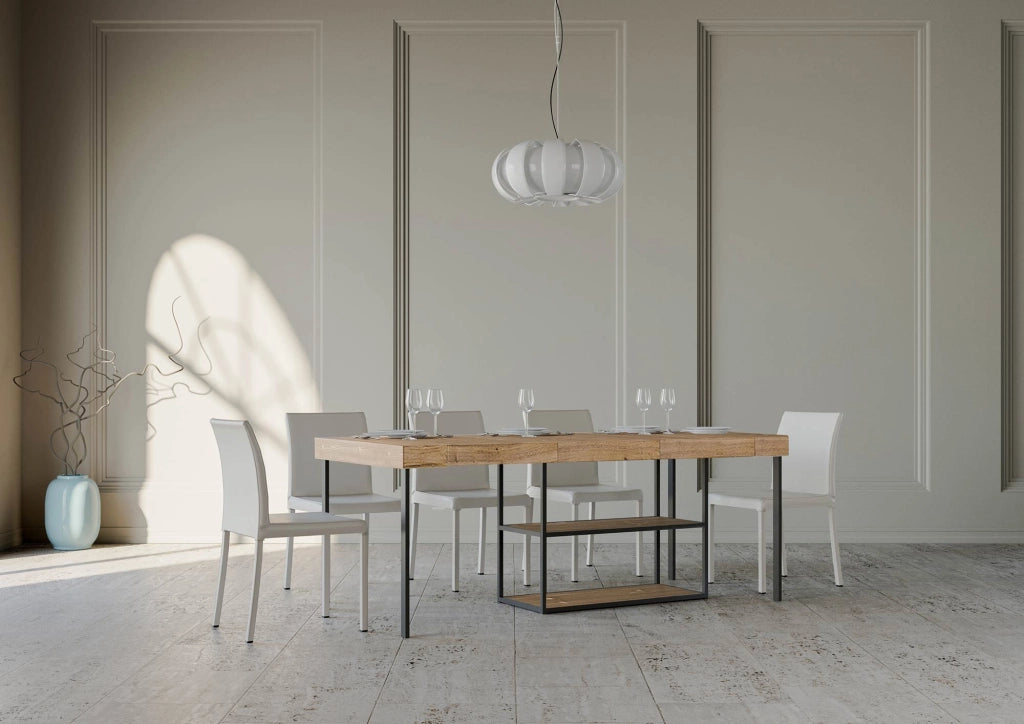 Consolle Allungabile in Legno e Ferro H77x40x90/300cm Plano Premium Quercia Folding
