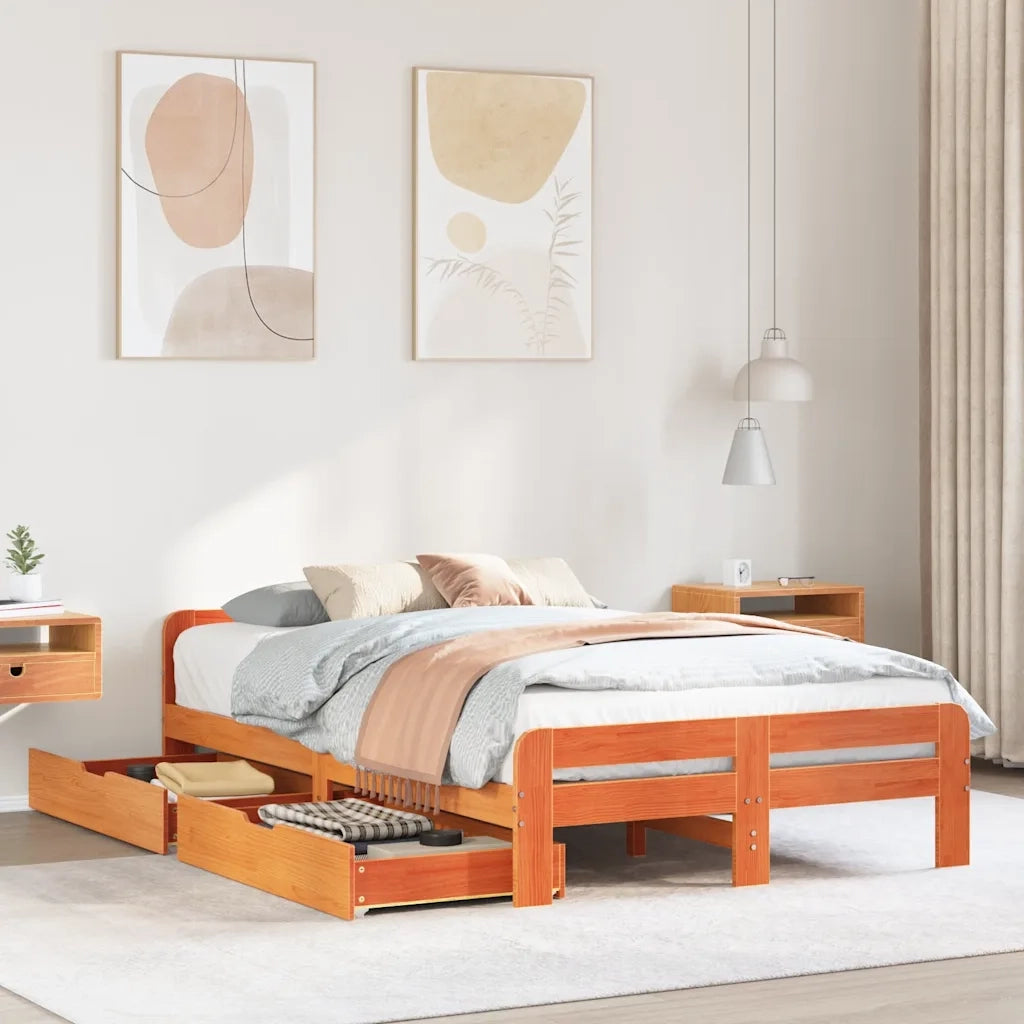 Letto matrimoniale | Letto per adulti | Letto senza Materasso Marrone Cera 135x190 cm in Legno di Pino