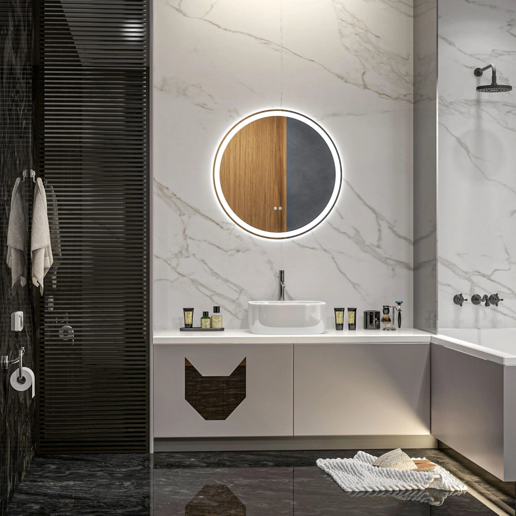 Specchio da bagno con luci LED ¨C zephmum ¨C rotondo ?60 cm, antivaho, memoria