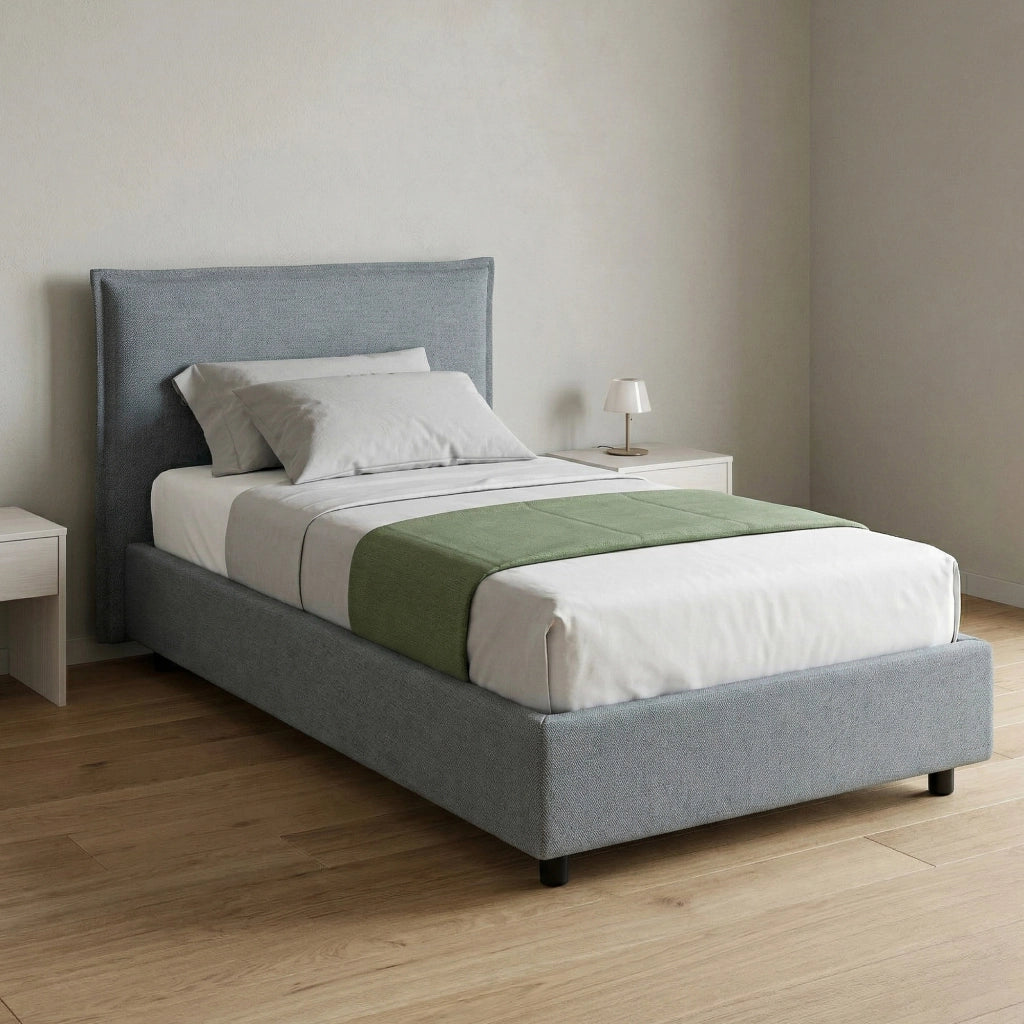 Brusson, Letto Singolo Sfoderabile Made in Italy, Grigio
