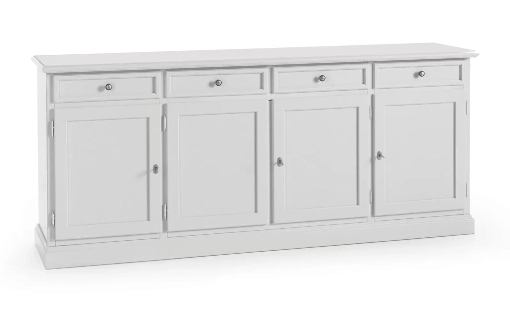 Madia credenza 4 porte 4 cassetti arte povera bianco sporco 203x42x86 - Mobili 2G