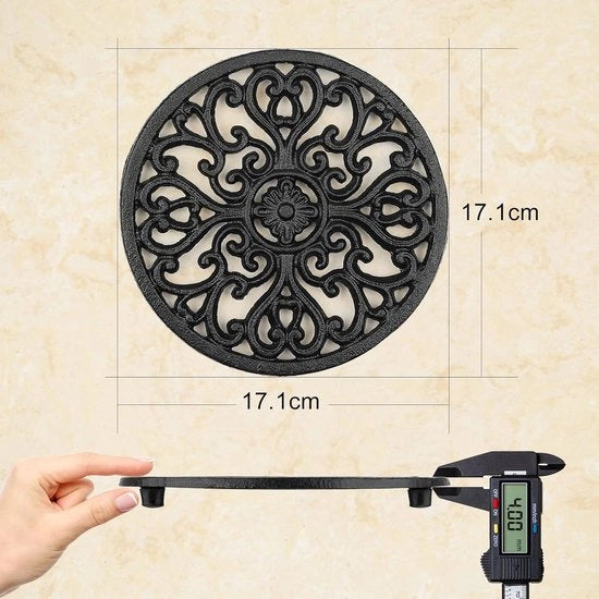 Onderzetter in Acciaio - Supporto per Piatto Termoresistente, 2 pezzi, Decorativo per Superfici di Cottura con Spine in Gomma, Diametro 17.1cm