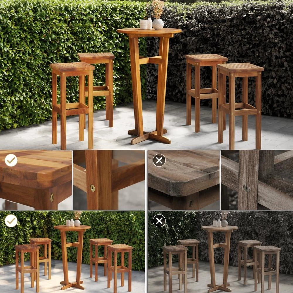 Bar Stools, Set Of 4, Solid Acacia Wood