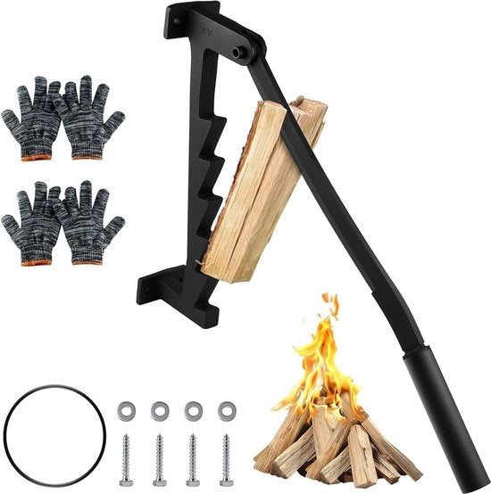 Spaccatutto Manuale in Acciaio Resistentente al Carbone con Guanti - Supporto e Manico per Camping e BBQ