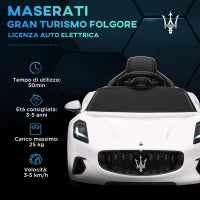 Macchina per Bambini 12V Maserati Gran Turismo Folgore con Telecomando, Età 3-5 Anni, Bianco
