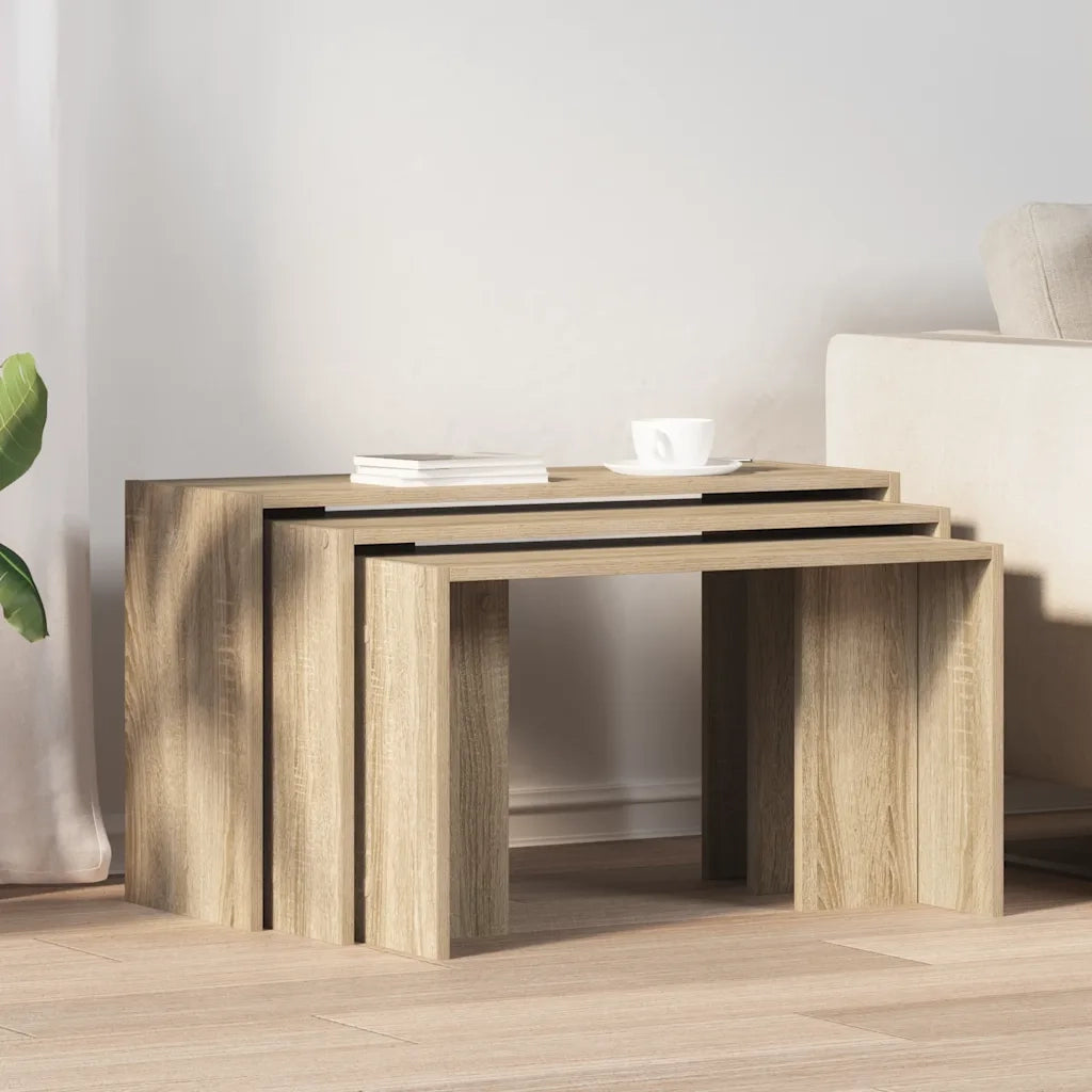 Tavolini Impilabili 3 pz Rovere Sonoma in Legno Multistrato 858535