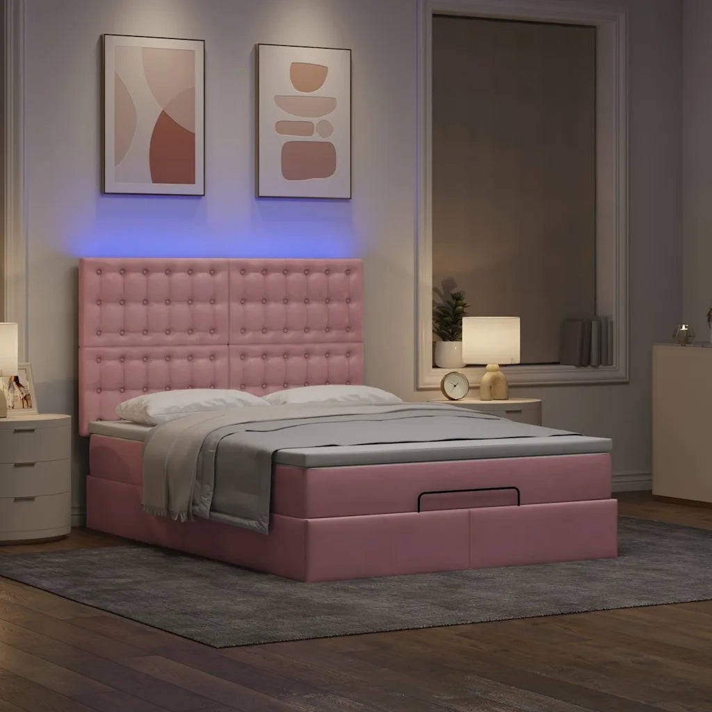 Struttura Letto Pouf con Materassi Rosa 140x200 cm in Velluto 3314473