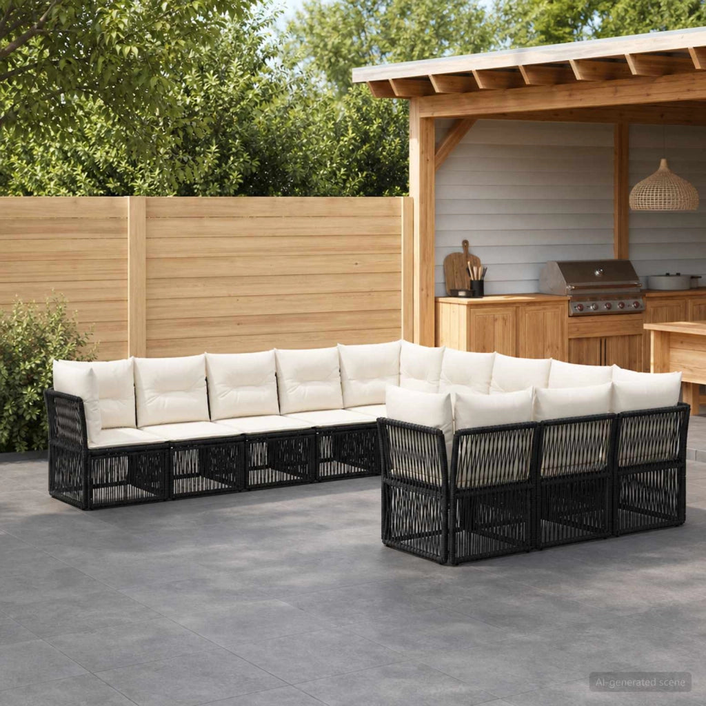 Set Divano da Giardino 11 pz Nero polyrattan 3434392