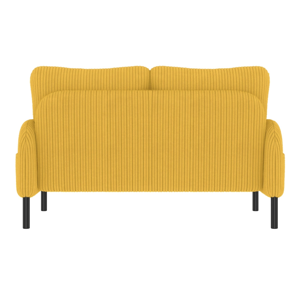 OKWISH Set da 3 Pezzi con Divano 2 Posti, Poltrona e Poggiapiedi, con Tasca Laterale, Velluto a Coste Giallo