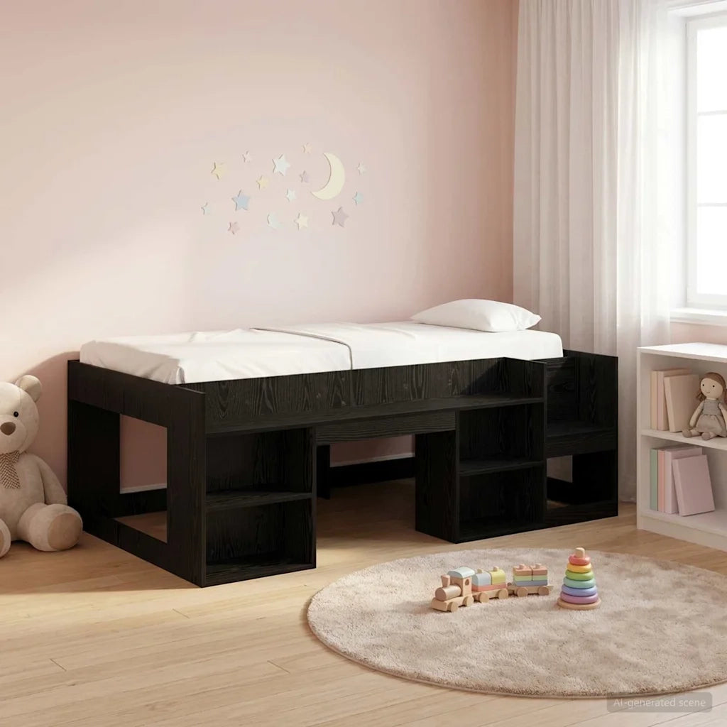Telaio del letto | Letto per Bambini con storage Rovere Nero 80 x 200 cm
