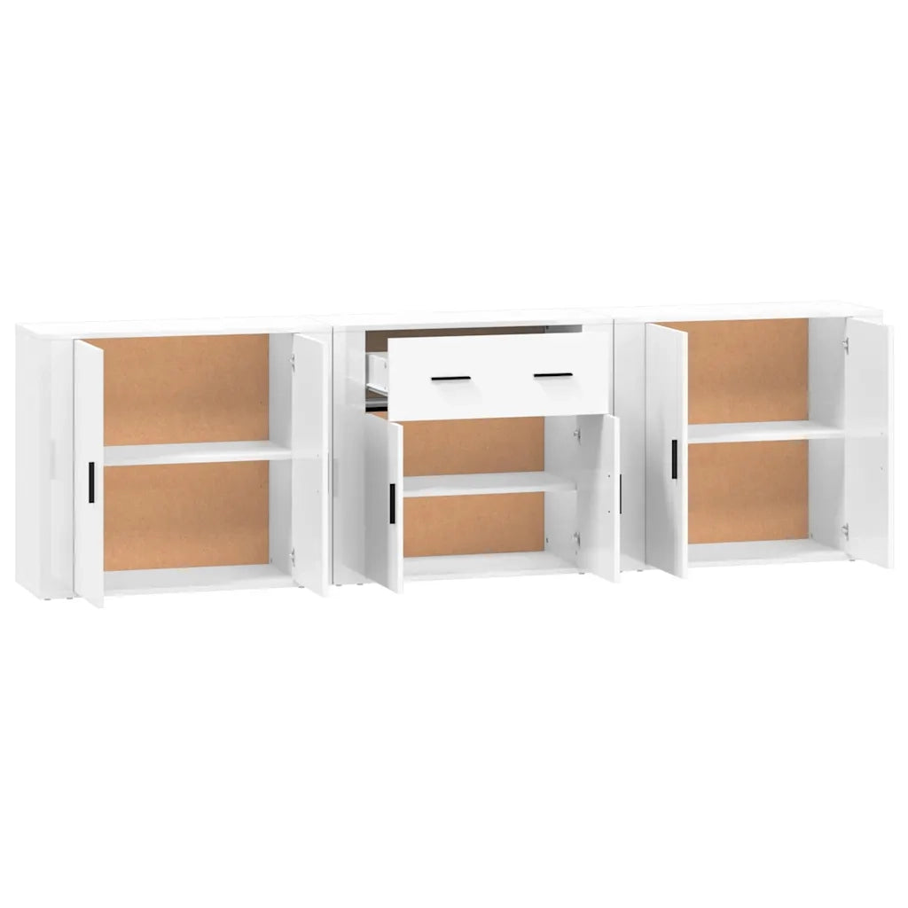 Credenze 3 pz | Madia | Buffet da pranzo | Armadio da pranzo Bianco in Legno Multistrato