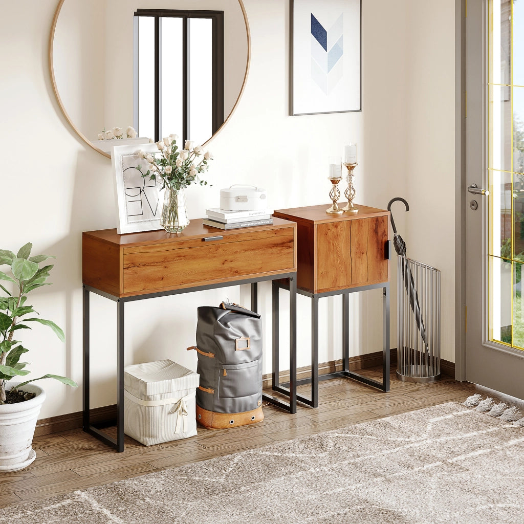 Tavolino console ¨C zephmum ¨C 1 cassetto, effetto legno rovere, design industriale