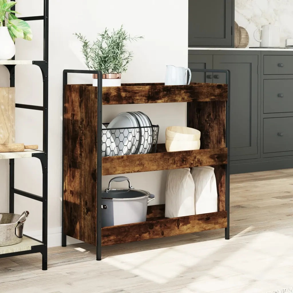 Carrello da Cucina Rovere Fumo 70x30x82 cm in Legno Multistrato CFW3243677