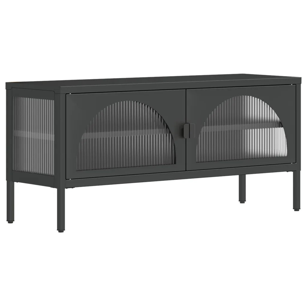 Mobile Porta TV Nero 105x35x50 cm Vetro e Acciaio 352998