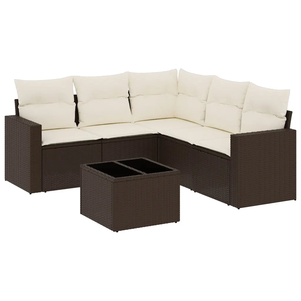Set Divano da Giardino 6 pz con Cuscini Marrone in Polyrattan 3218953