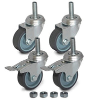 Set di 4 ruote sterzili da 50 mm con fissaggio a viti e filo a goccia M10, inclusi bulloni di riserva M10 (TPR-rubinetto, 2 con freno / 2 ruote sterzili, modello 6080/90050CK-1-x2+2)