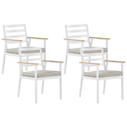 Set di 4 sedie da giardino in alluminio bianco beige con cuscini per sedili con finitura verniciata a polvere per esterni