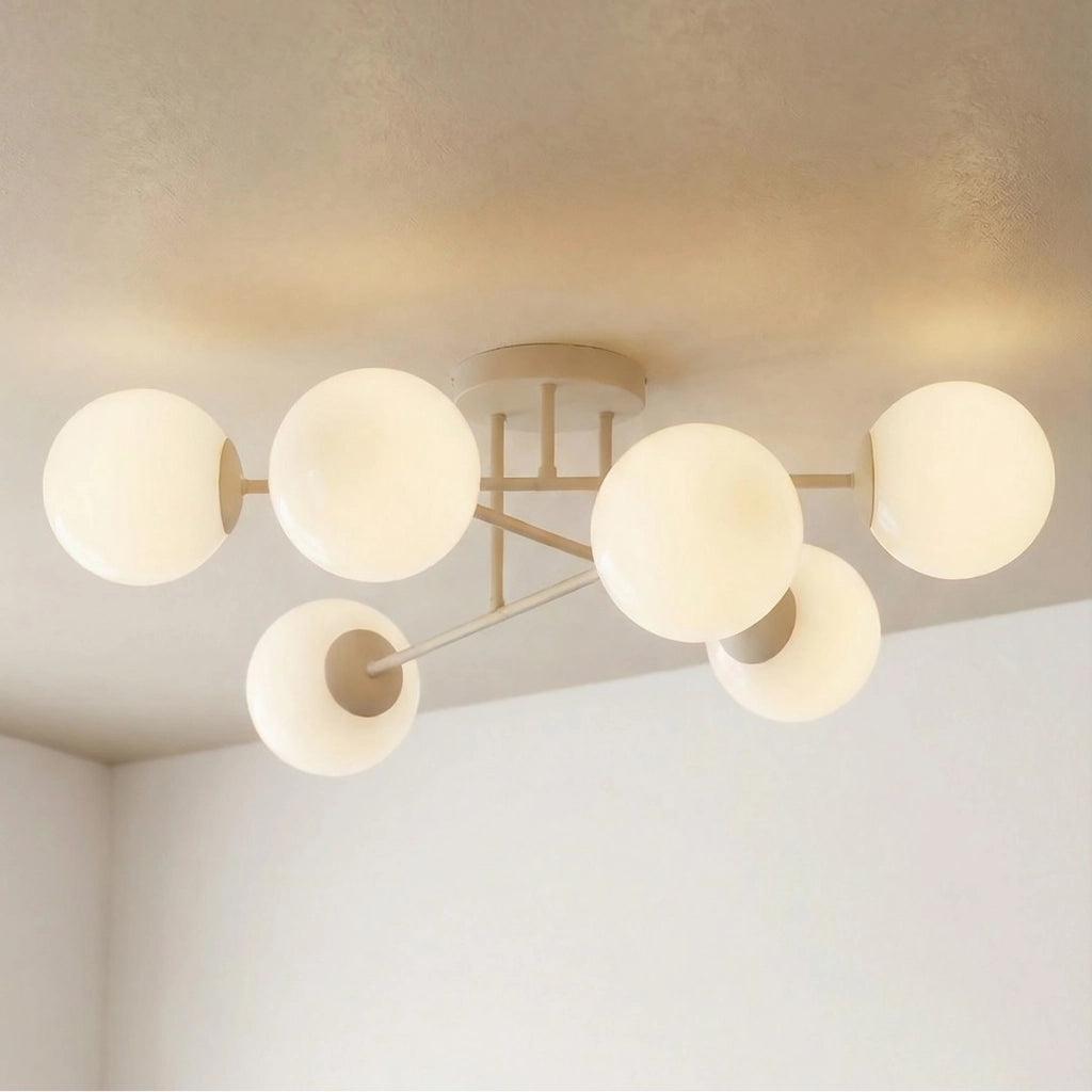 Lampada a sospensione ROMA in acciaio beige e vetro opalino