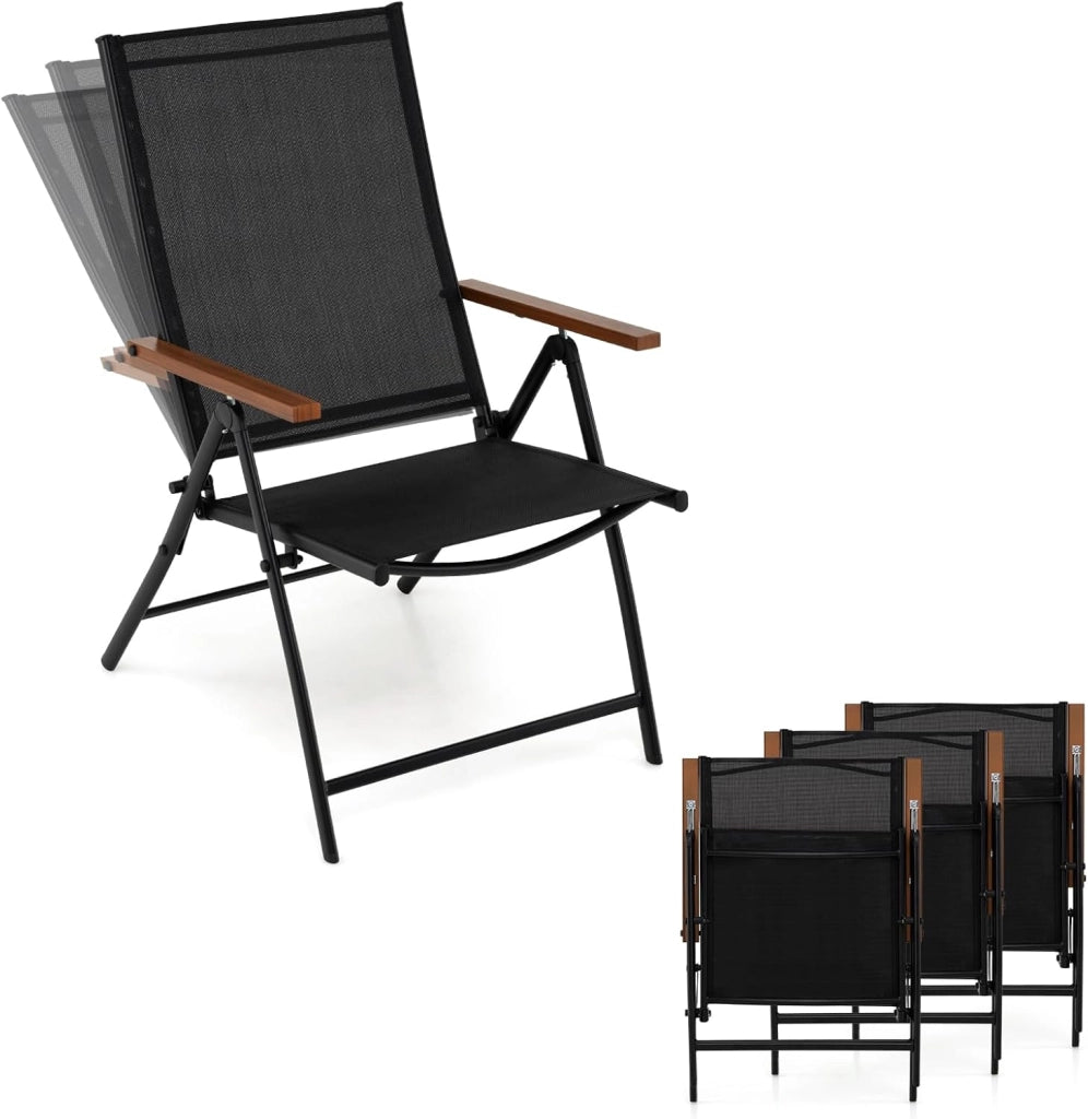 Set di 2/4 Sedie da Giardino Pieghevole, Struttura in Metallo, Poltrona in Tessuto Traspirante, Schienale Regolabile, per Balcone, Giardino, Terrazzo, Portata 150 kg (2,Grigio)