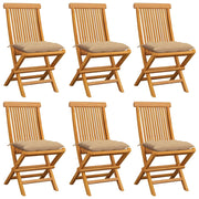 Sedie da Giardino con Cuscini Beige 6 pz in Massello di Teak