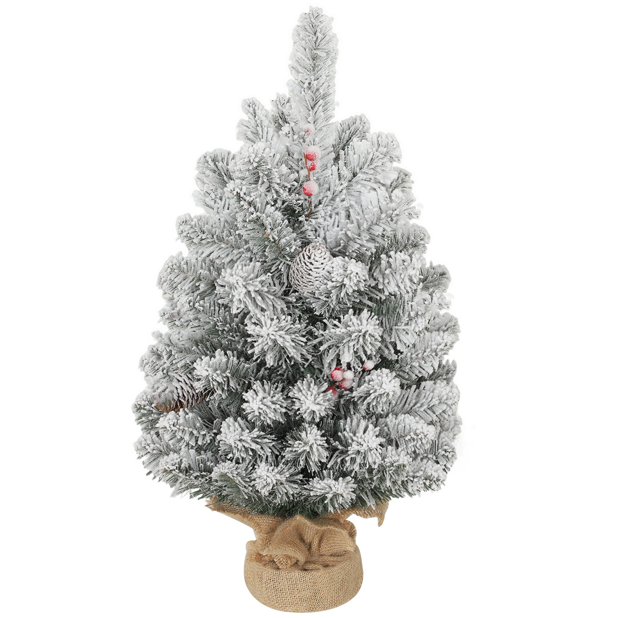 Albero di Natale Mini Innevato 60 cm con Pigne e Bacche Rosse per Interni
