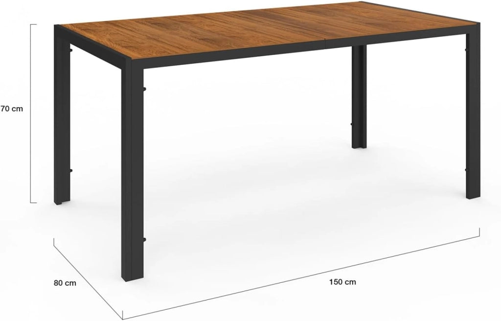 Set di mobili da Giardino NOUMEA - Tavolo da 150 cm con Piano in Vetro temperato Effetto Legno e 6 sedie impilabili in Legno e n