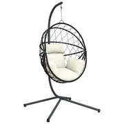 Sedia a Uovo Sospesa con Supporto Beige in Polyrattan e Acciaio CFW7667965