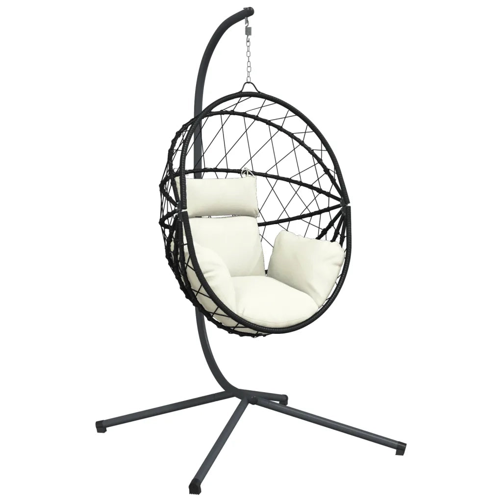 Sedia a Uovo Sospesa con Supporto Beige in Polyrattan e Acciaio CFW7667965