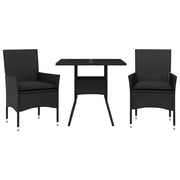 Set da Pranzo da Giardino 3 pz | Set Salotto da Giardino con Cuscini Polyrattan e Vetro