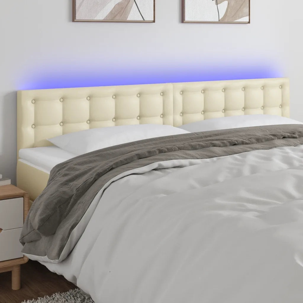 Testiera Crema a LED 160x5x78/88 cm in Similpelle cod mxl 51776