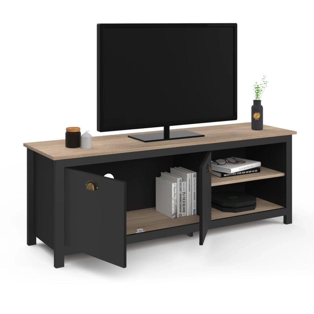 IDMarket - Mueble TV ISIS 140 cm madera vintage y negro
